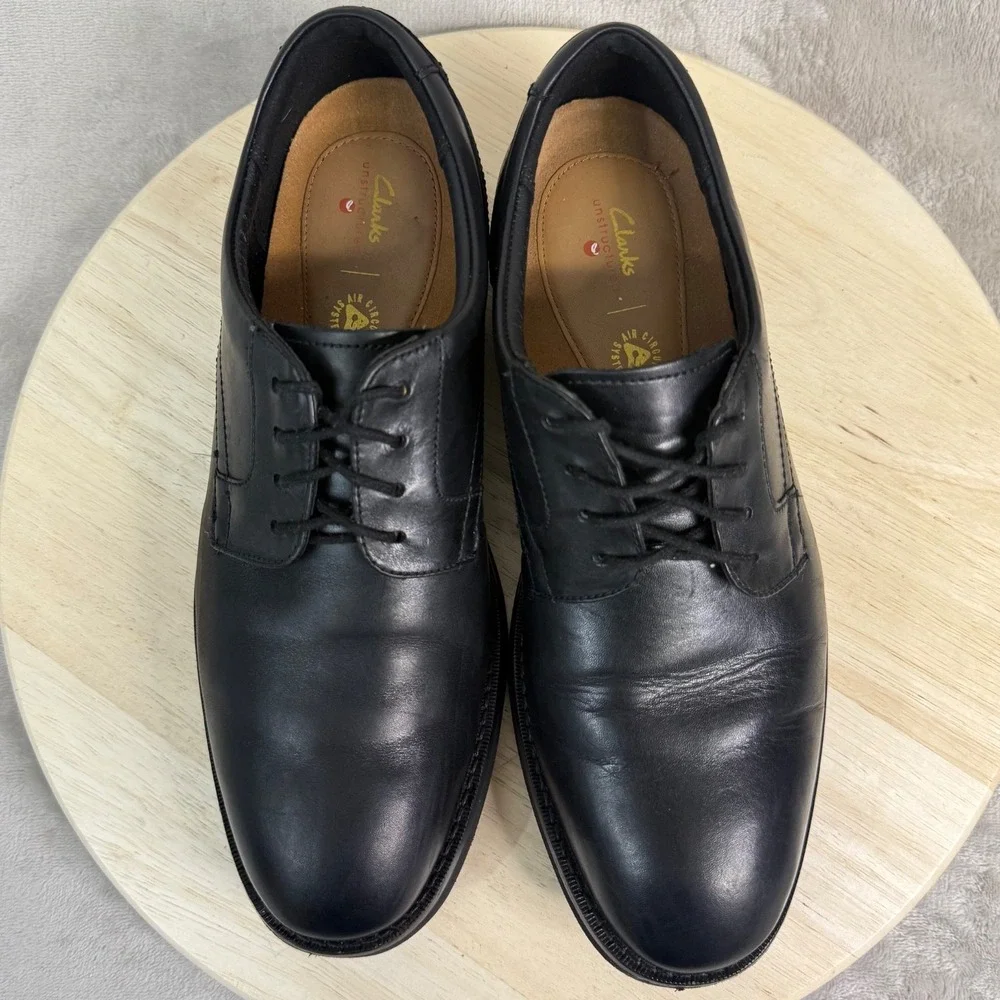 CLARKS COLLECTION Men's Shoes Sz 9M Black Leather Plain-Toe Derby Oxford Lace-Up